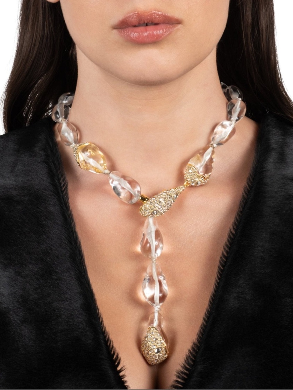Alexis Bittar Liquid Lucite Crystal Pebble Lariat Necklace